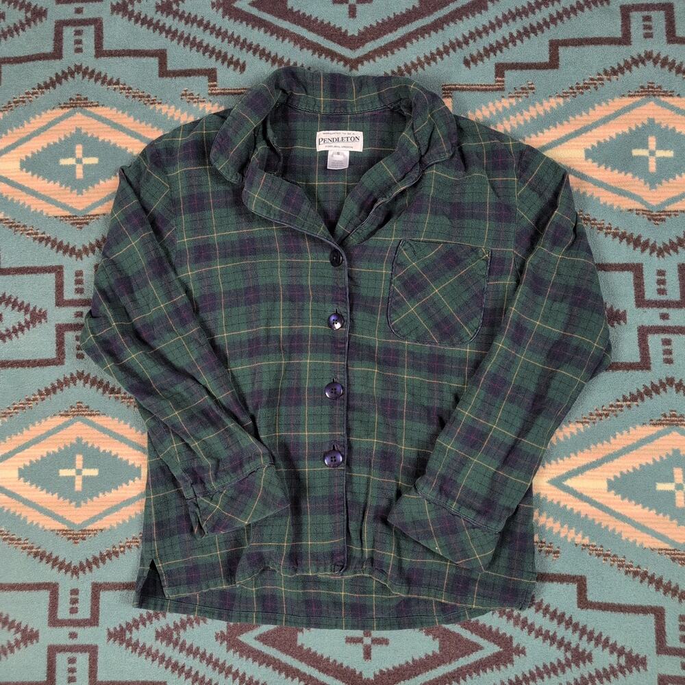 Pendleton Women’s Green Plaid Long Sleeve Button Up Shirt Size Petite Small
